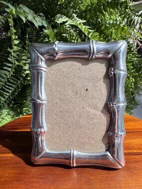 Vintage Silver Hollywood Regency Faux Bamboo Picture Frame 5x3, Chinoiserie Chic